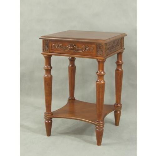 International Caravan Carved Wood 17 X 24.5 Inch Table With Drawer (KD) - 3859