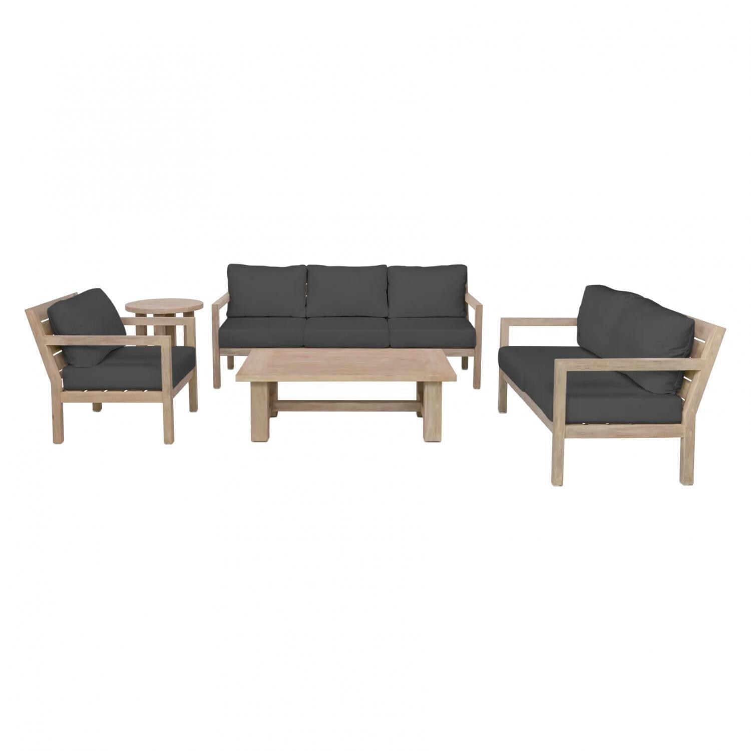 Teak + Table Monday 5 Piece Brushed Teak Patio Seating Set in Carbon - White Background thumbnail