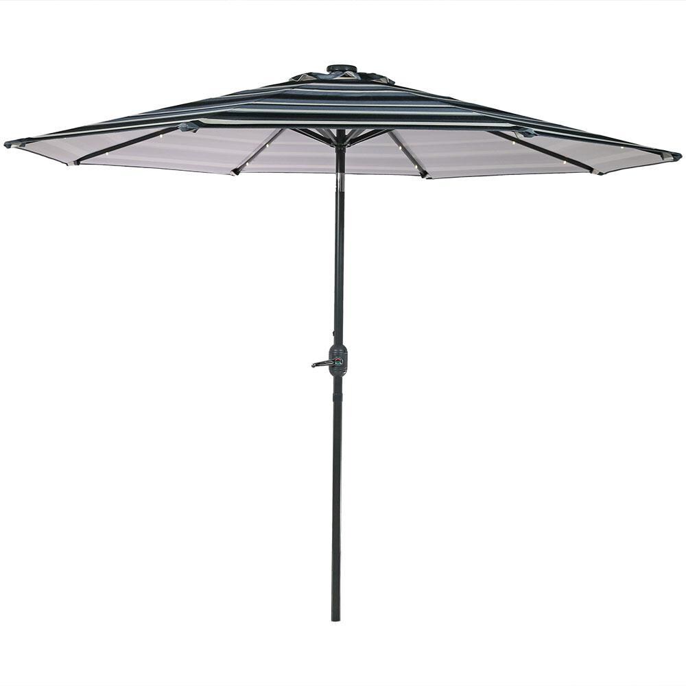 Ultimate Patio 9 Ft. Solar Lighted Octagonal Patio Umbrella W/ Crank Lift - Catalina Beach Stripe Canopy - Open thumbnail