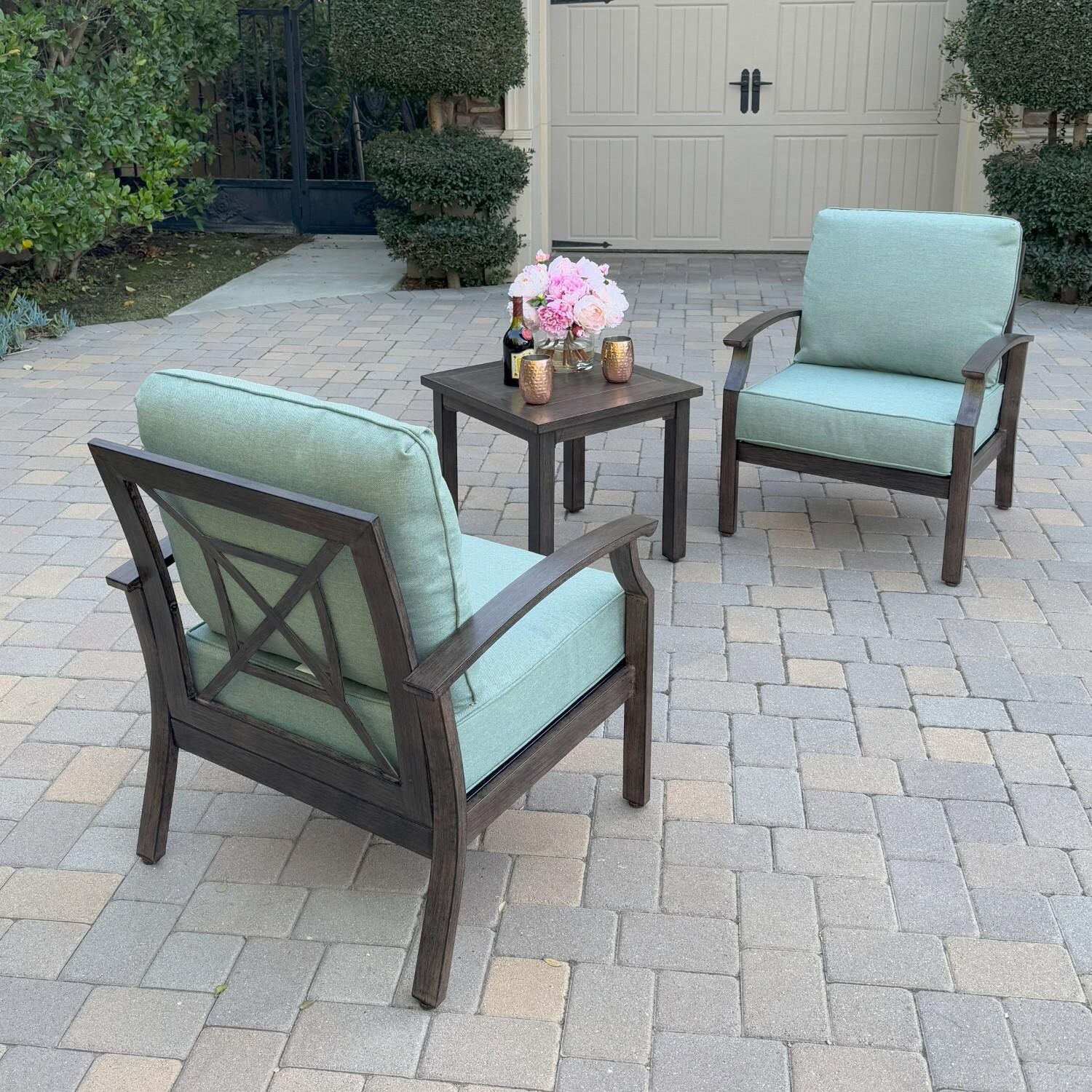 Atlantis 2 Pc Aluminum Club Chair Set in Walnut/Spa by Darlee - Shown w/ Side Table (Not Included) thumbnail