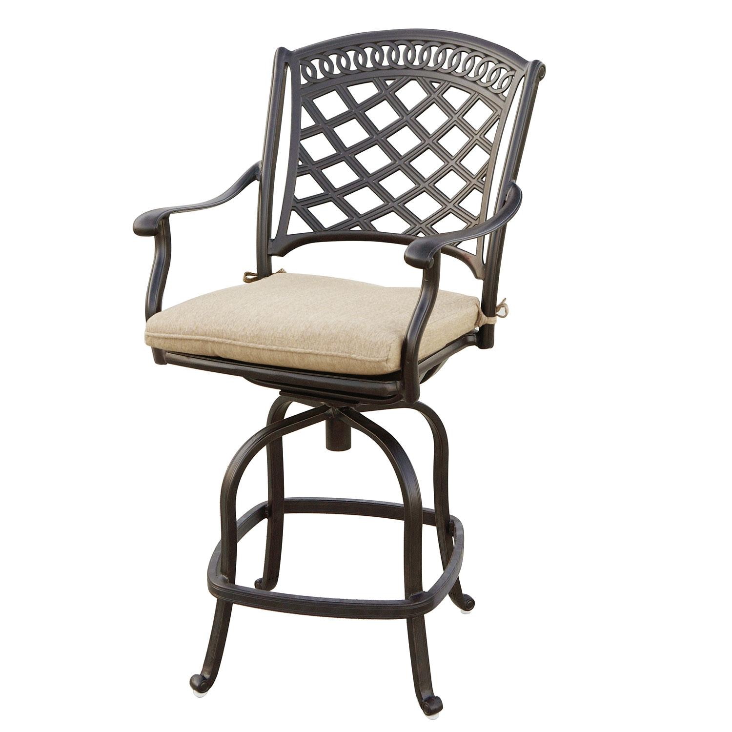 Sedona Cast Aluminum Swivel Counter Height Bar Stool in Antique Bronze/Beige Canvas by Darlee