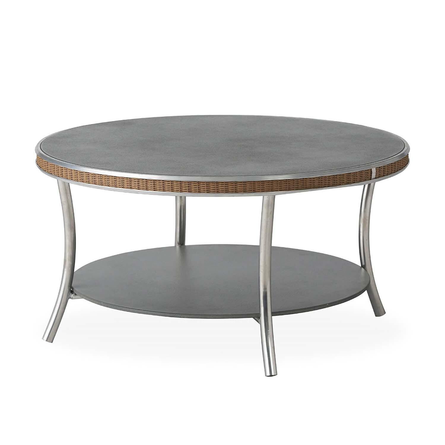 Lloyd Flanders Essence 33-Inch Round Cocktail Table W/Charcoal Glass - Hickory Finish - Angle thumbnail