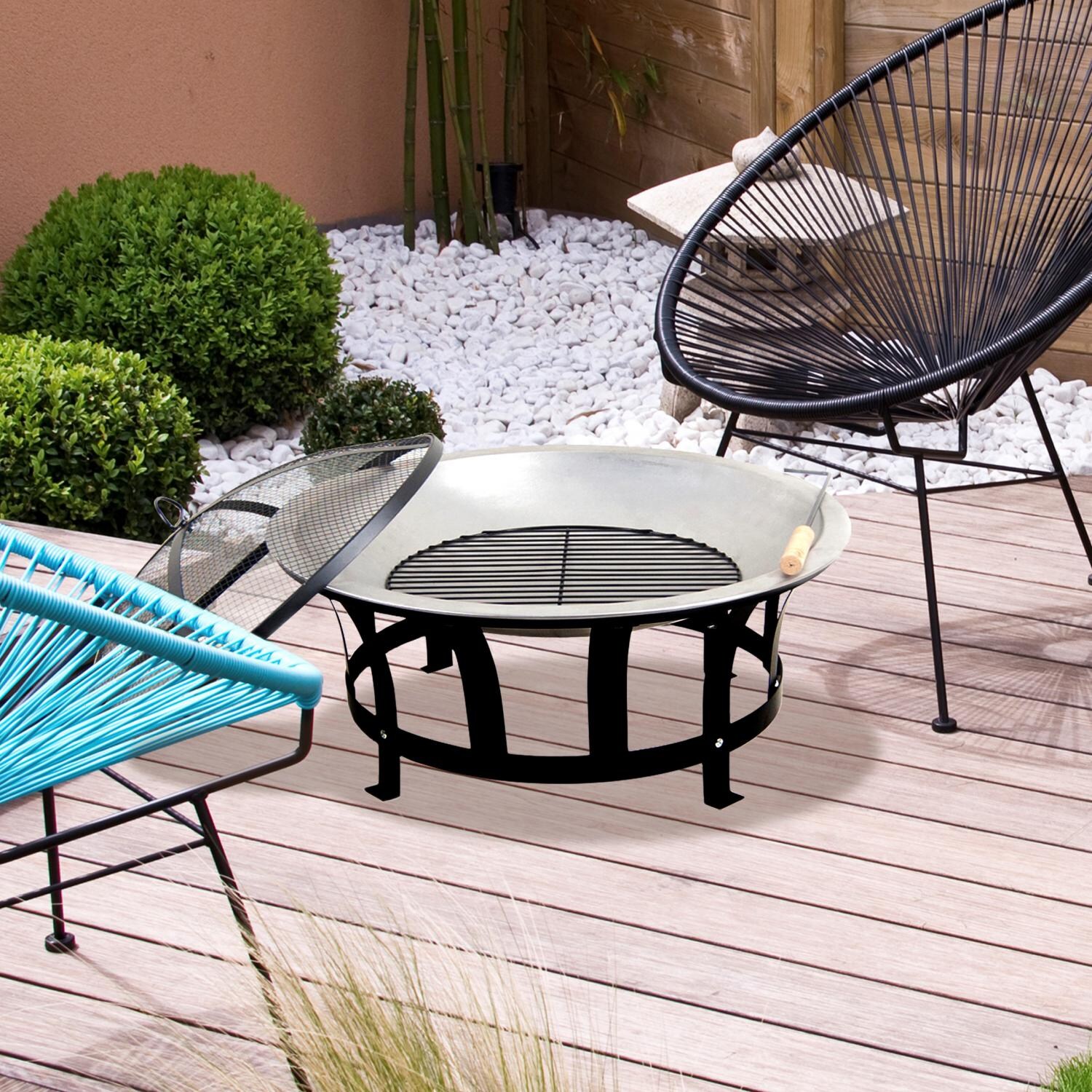 Astella 24-Inch Round Wood-Burning Fire Pit - Steel - FP100 - On the Deck