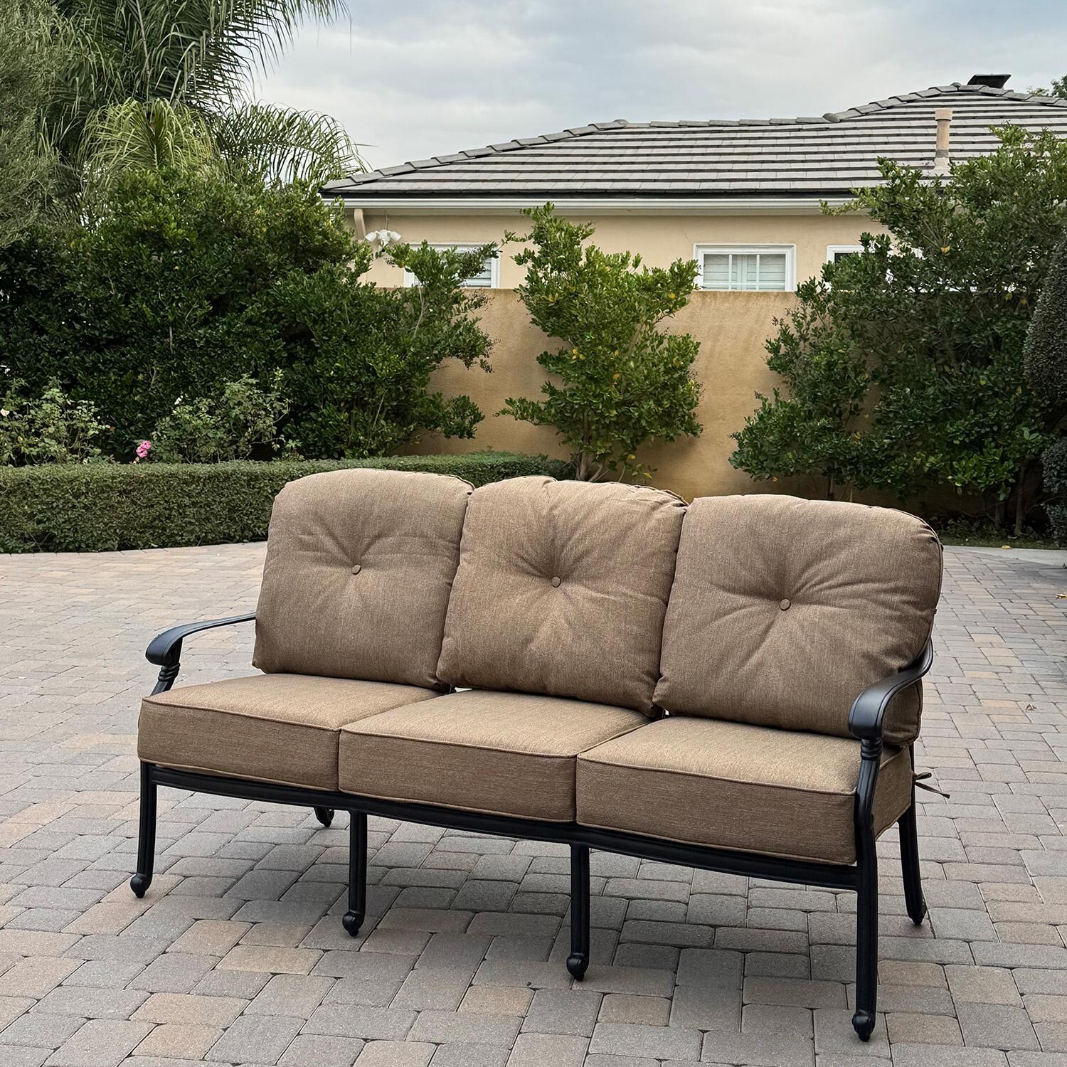 Santa Monica 3 Person Cast Aluminum Sofa in Antique Bronze/Sesame by Darlee