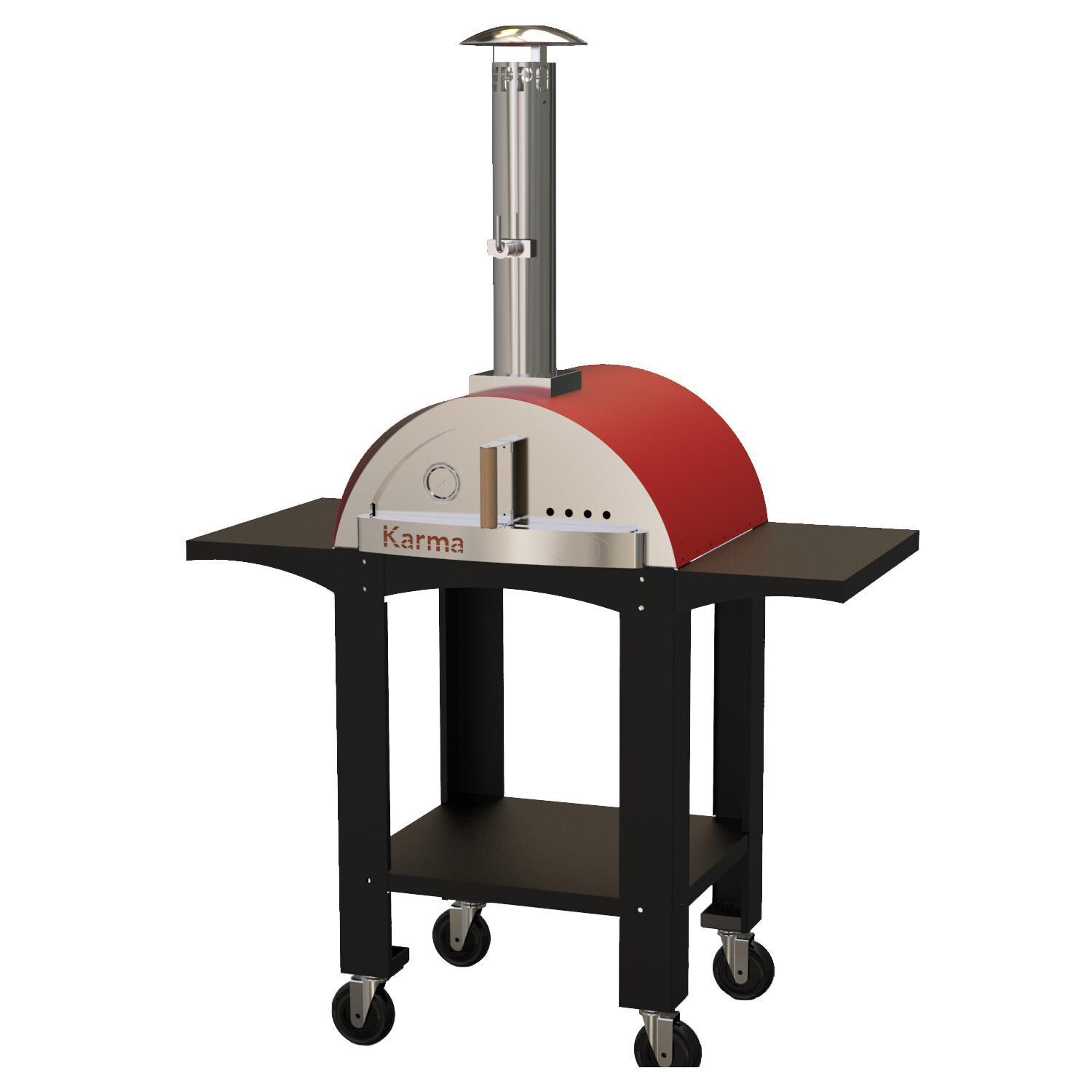 WPPO WKK-01S-WS-Red Karma 25-in Wood Fired Pizza Oven w/ Black Cart - Red - White Background thumbnail