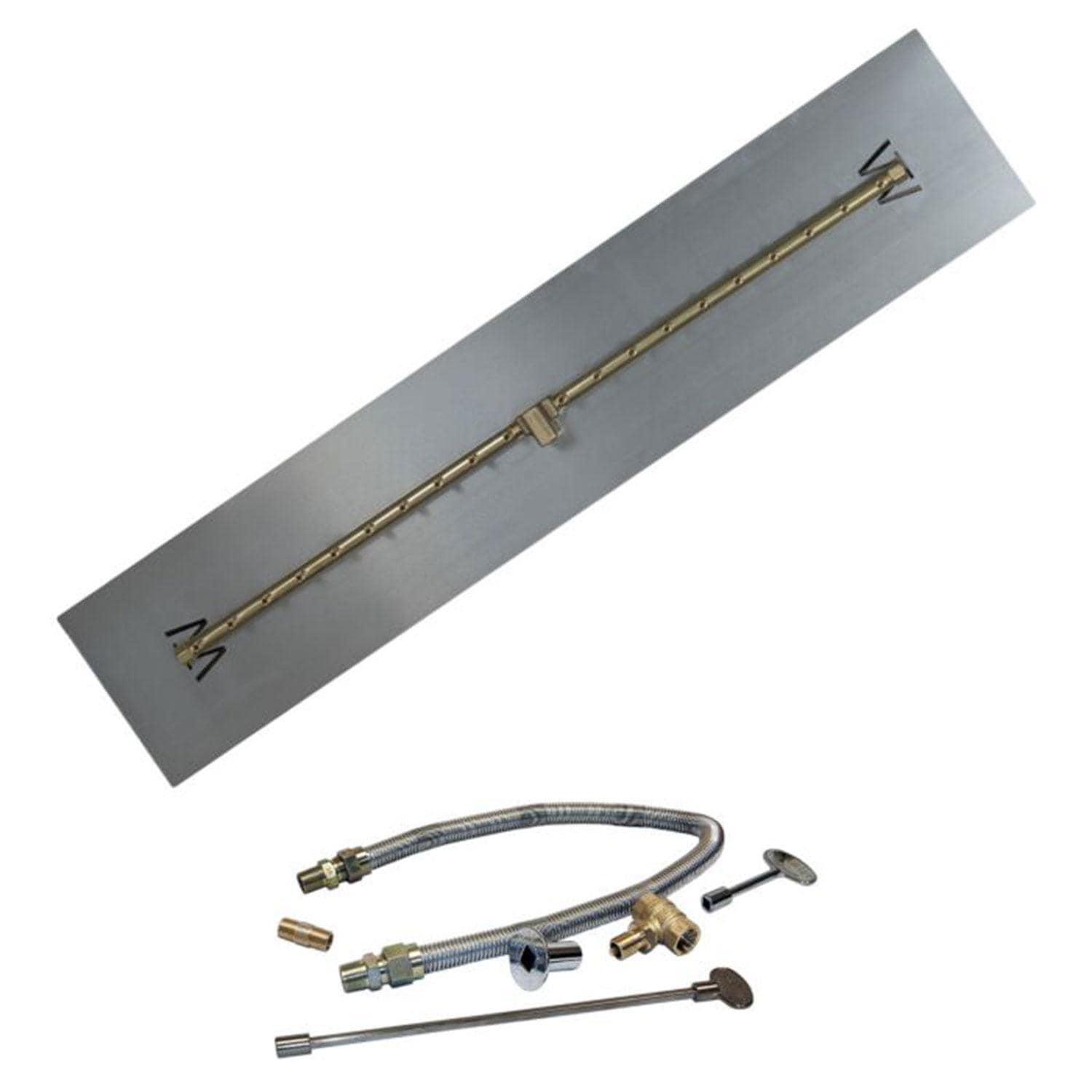 Warming Trends 41 5/8 Linear Brass Natural Gas/Propane Burner w/ 50 X 10-in Plate & Flex Line Kit