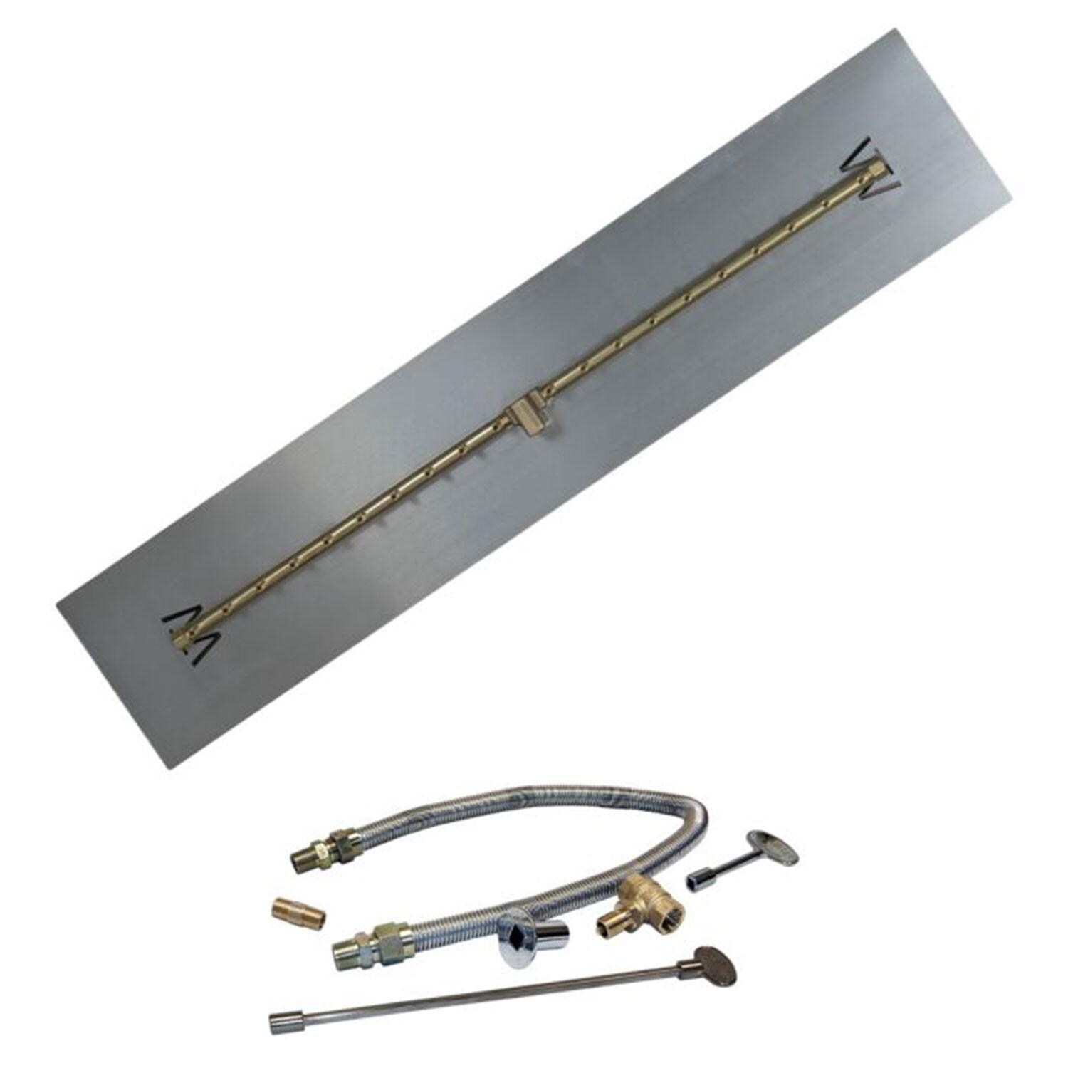 Warming Trends 41 5/8 Linear Brass Natural Gas/Propane Burner w/ 50 X 10-in Plate & Flex Line Kit - White Background thumbnail