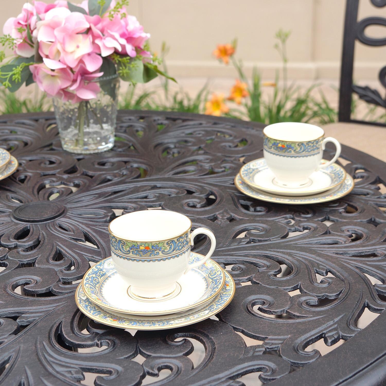 Darlee Elisabeth 5-Pc Cast Aluminum Bar Set w/ 42-Inch Round Table in Antique Bronze/Beige Canvas - Table Top Detail - Detail thumbnail