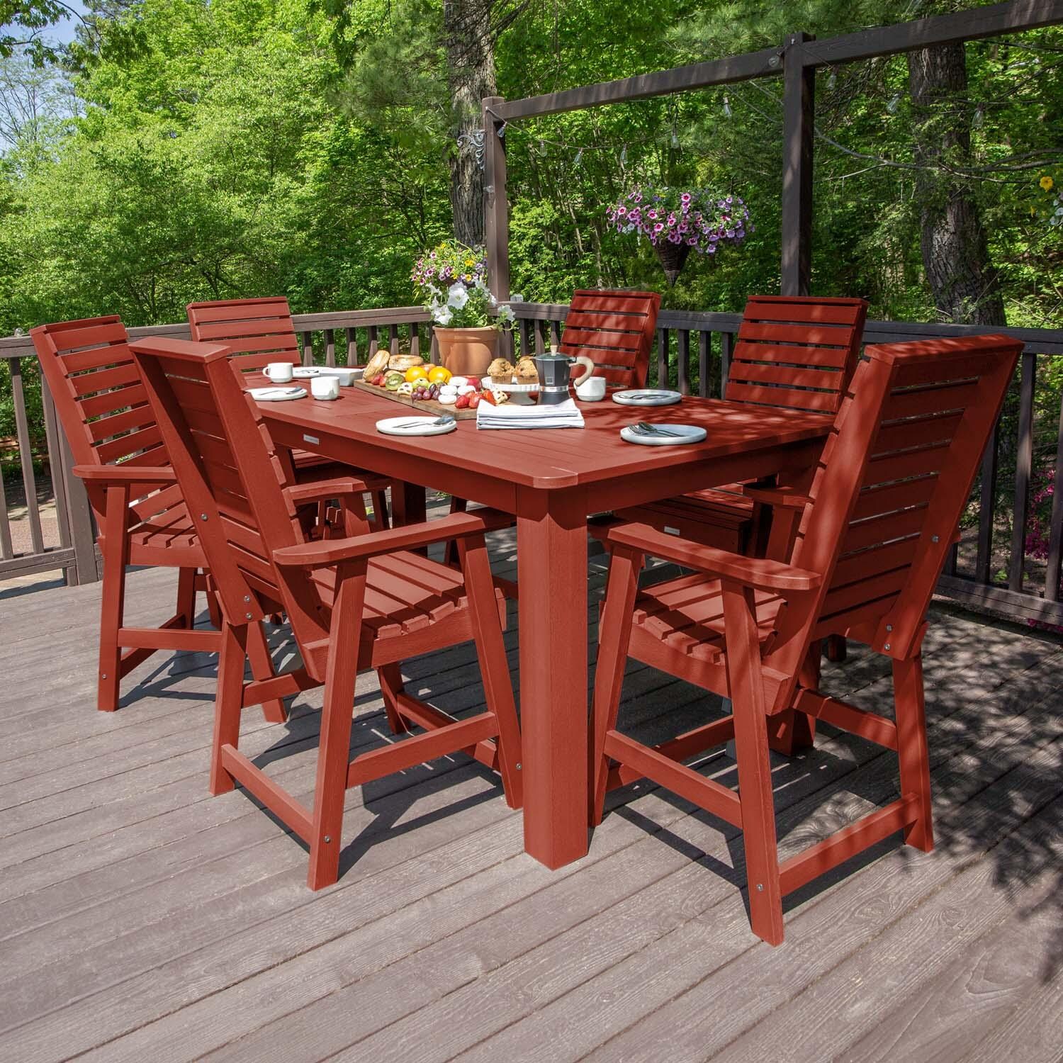 Elm Pointe 7 Pc Recycled Plastic Counter Height Dining Set in Rustic Red by Lakeview Outdoor Designs