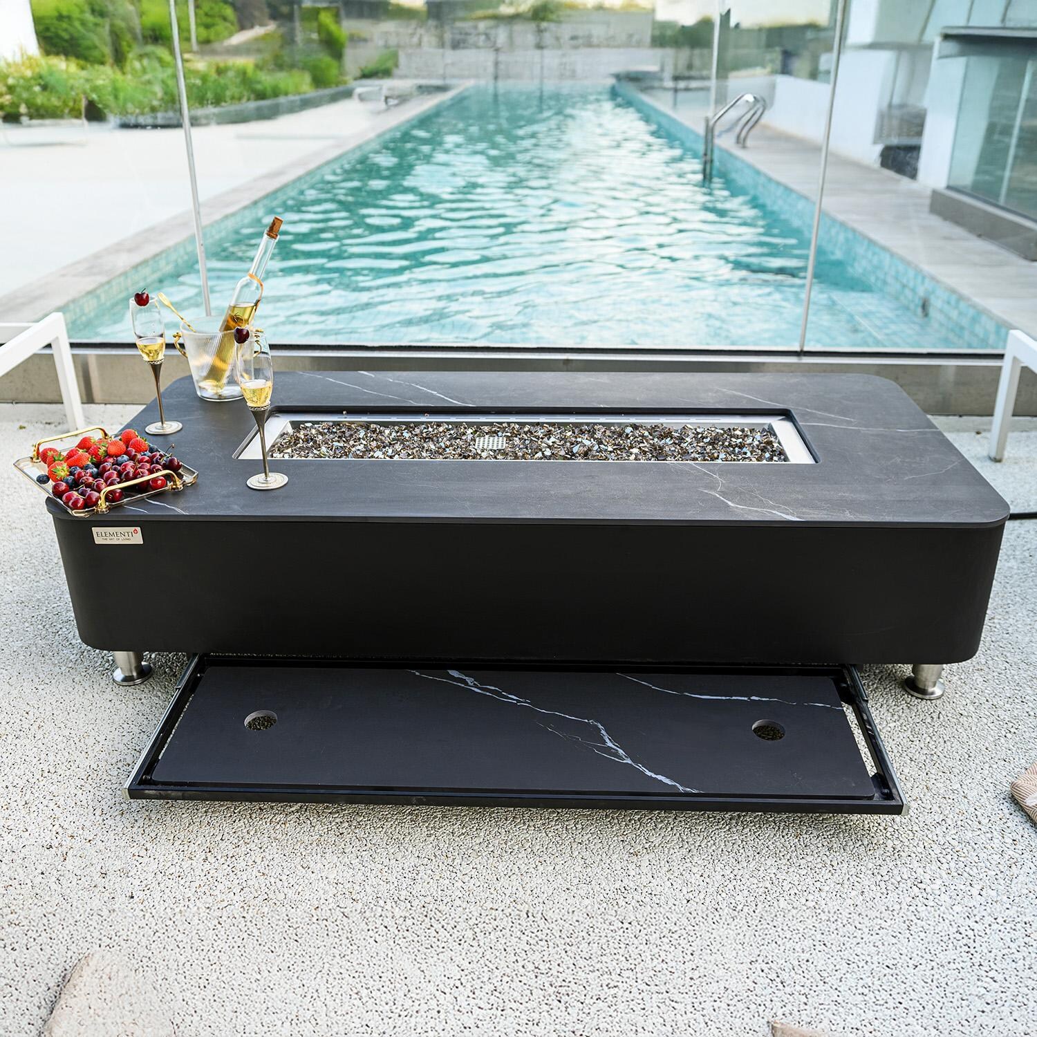 Valencia 62-in Rectangular Concrete Natural Gas Fire Pit in Black by Elementi