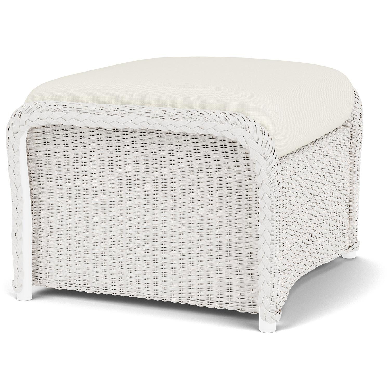 Lloyd Flanders Weekend Retreat Woven Ottoman in White Finish W/ Sailcloth Salt Fabric - Angled thumbnail