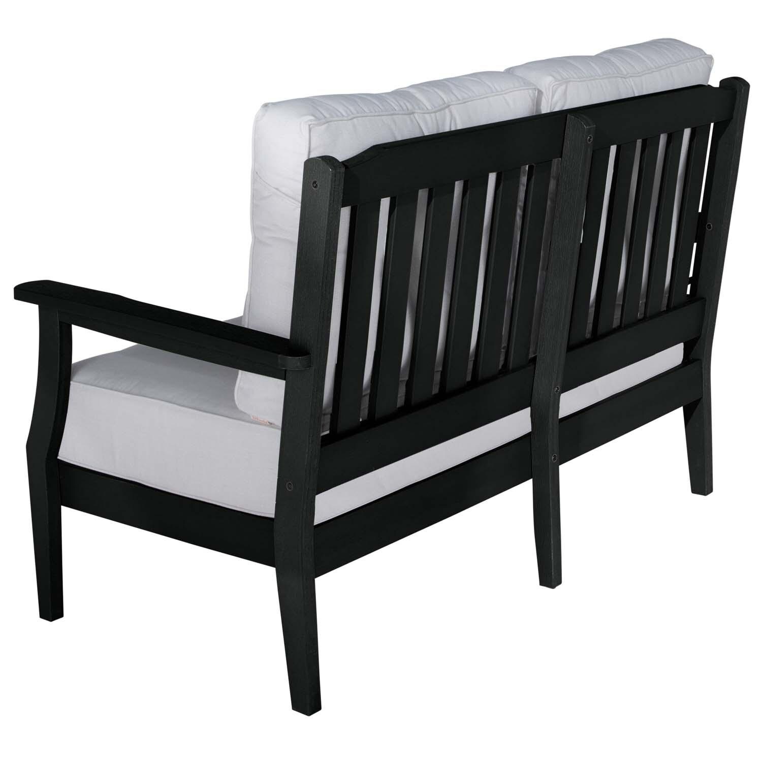 Blushing Bay 2 Person Recycled Plastic Loveseat in Bliss Linen/Black by Lakeview Outdoor Designs - Back View - White Background thumbnail