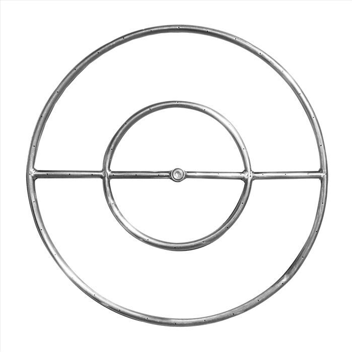 HPC 18-Inch Round Stainless Steel Double-Ring Propane Gas Fire Pit Ring Burner W/ Air Mixer & Fittings