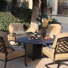 Darlee Sedona 5 Piece Cast Aluminum Patio Fire Pit Conversation Seating Set - Mocha image