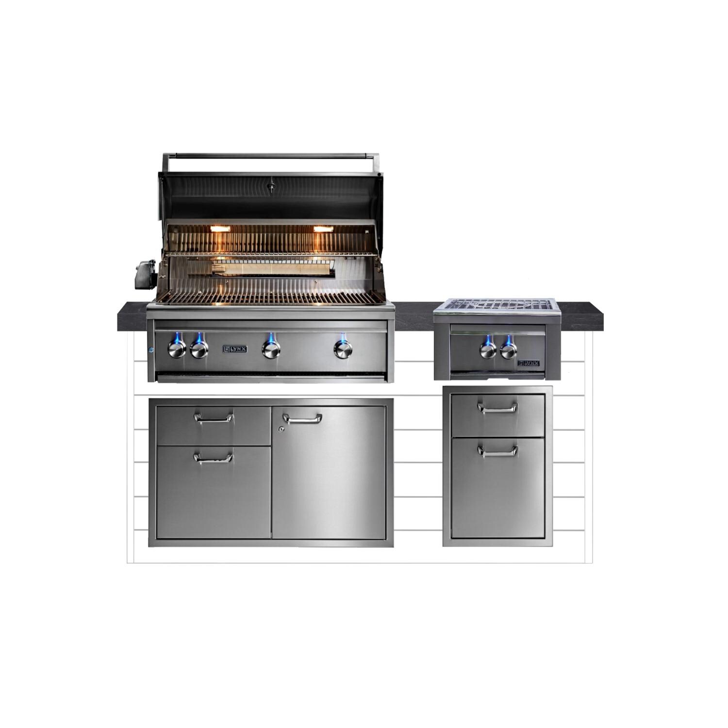 BBQGuys Signature 6ft Luxury Outdoor Kitchen w/ Lynx Professional 36-Inch Natural Gas Grill & Power Burner - Canvas White Steel w/ Black Polished Granite - White Background thumbnail