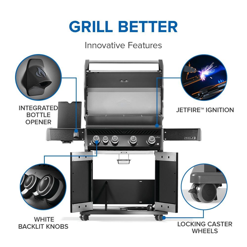 Napoleon RP525SIBNK-2 Rogue PRO 525 4-Burner Natural Gas Grill w/ Infrared Side Burner - Black - RP525SIBNK-2 - Grill Features - Detail thumbnail