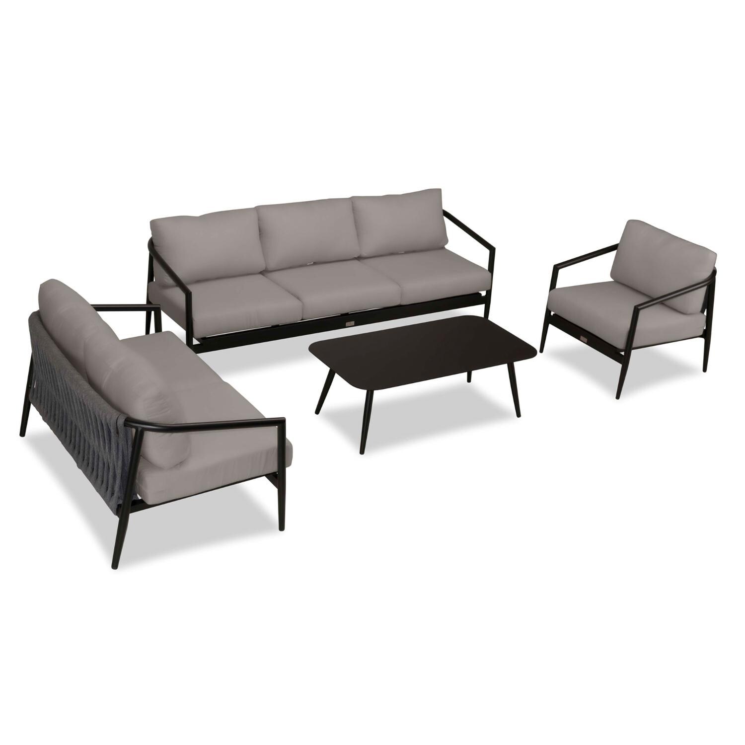 Lakeview Midnight Cove 4 Pc Aluminum Sofa Loveseat Seating Set in Black/Carbon/Canvas Charcoal - Top - White Background thumbnail