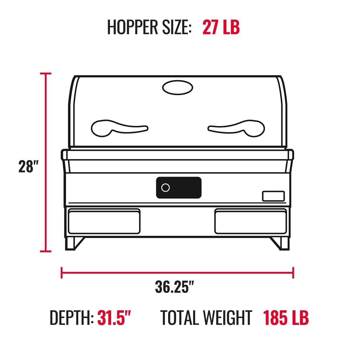 recteq RT-1300ES E-Series 1300 Built-In Wood Pellet Grill - Exterior Dimensions - Dimensional thumbnail