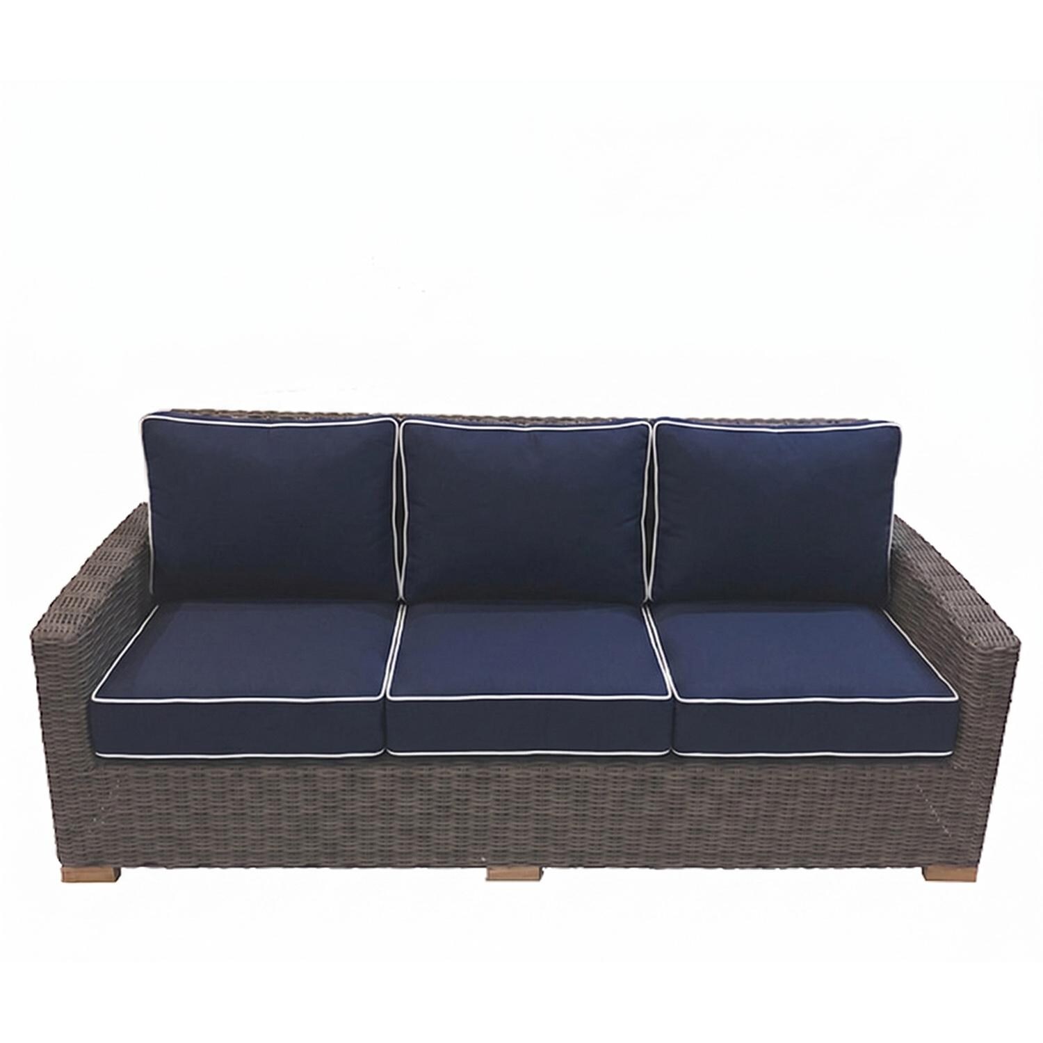 Sanibel 3 Person Wicker Sofa w/ Sunbrella Cushions in Canvas Navy by Royal Teak Collection