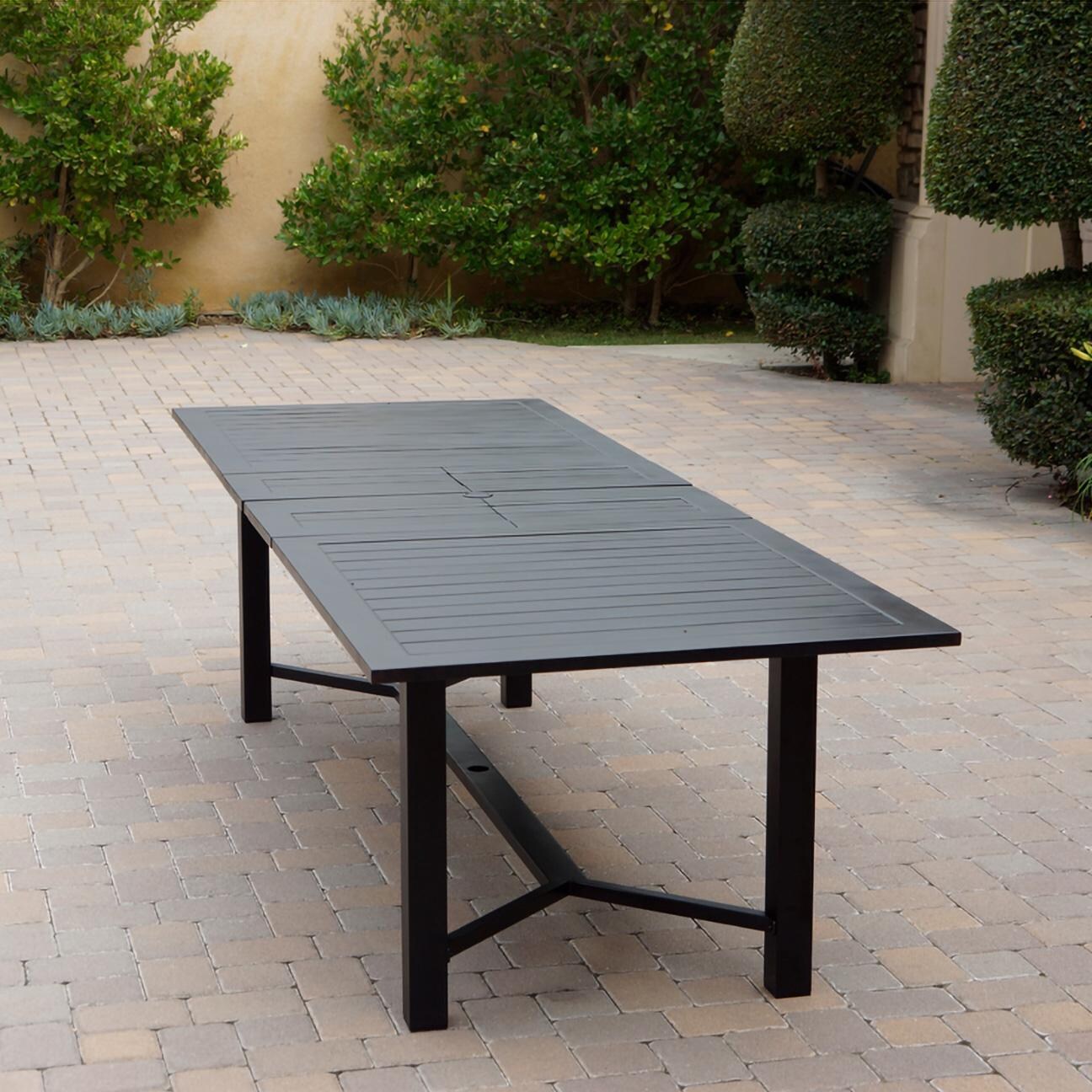 Darlee DL13-11PCD-2350LE-S Nassau 11 Pc Cast Aluminum Dining Set in Antique Bronze w/ Sesame Cushions - Table Angle - Lifestyle thumbnail