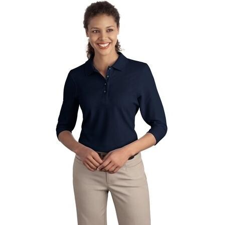 Port Authority Ladies 3/4-Sleeve Silk Touch Polo Shirt - Navy
