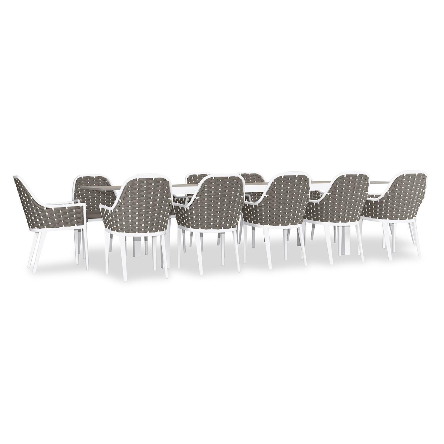 Chloe Bay 13 Pc Aluminum Extendable Dining Set in White/Barnwood by Lakeview - Back Side View - White Background thumbnail