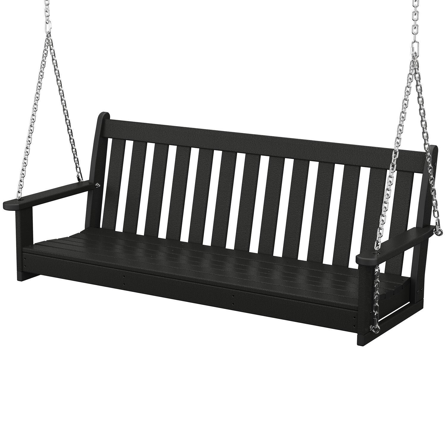 POLYWOOD Vineyard 60-Inch Porch Swing - Black - Front View thumbnail