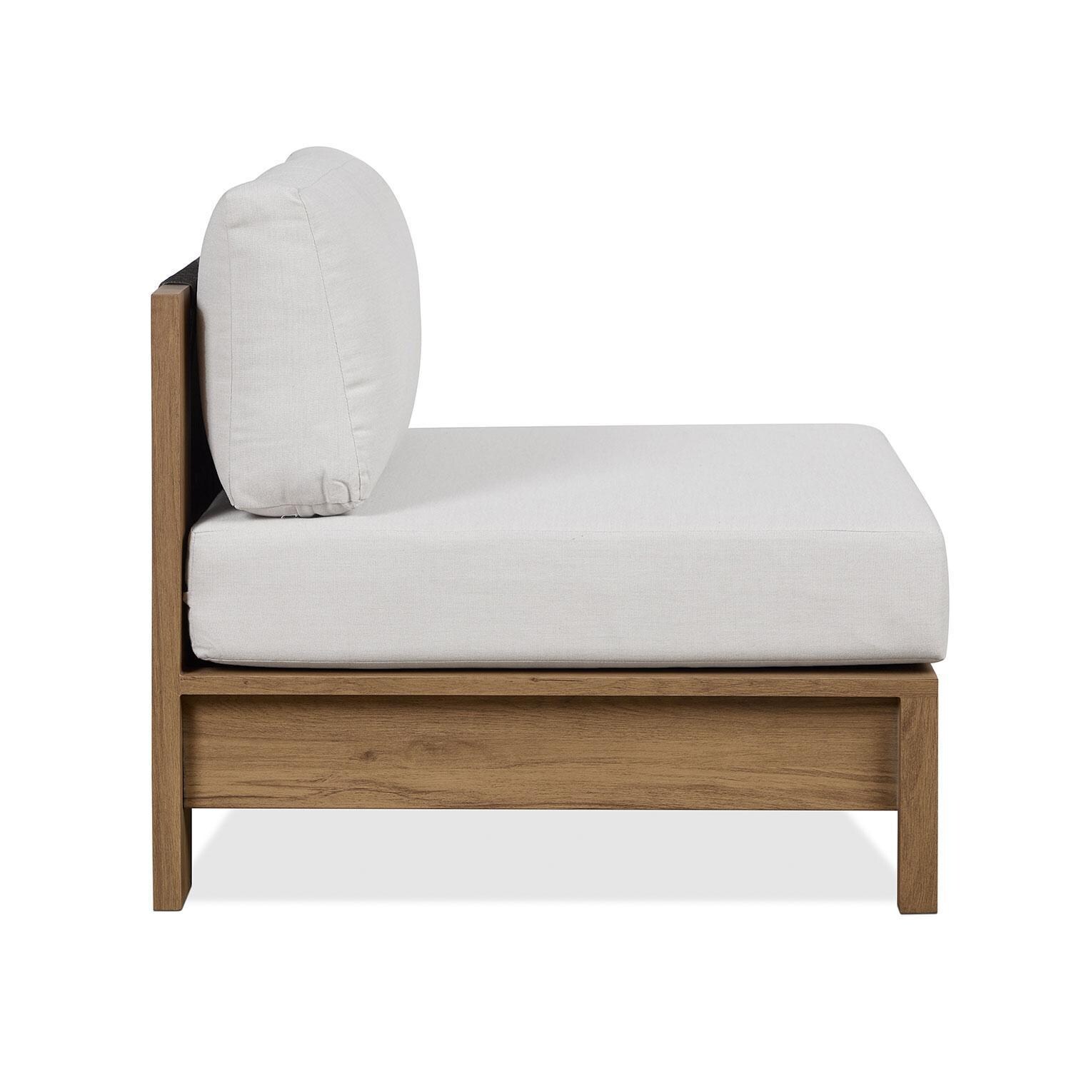 Heritage 33 Inch Armless Outdoor Chair in Beechwood W/ Sunbrella Cushions by Lakeview Outdoor Designs - Side View - White Background thumbnail