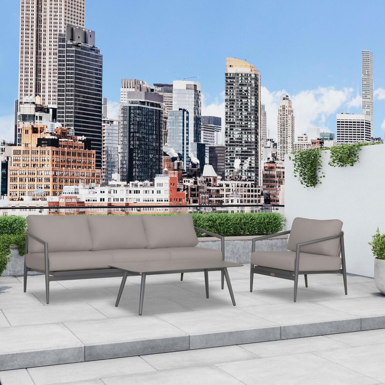 Lakeview Midnight Cove 3 Pc Aluminum Sofa Seating Set in Slate/Pebble Gray/Canvas Charcoal - Angled - Lifestyle thumbnail