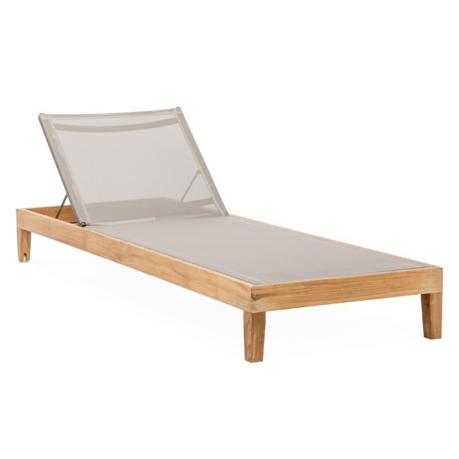 Teak + Table Monday Teak Patio Chaise Lounge W/Grey Sling - White Background thumbnail