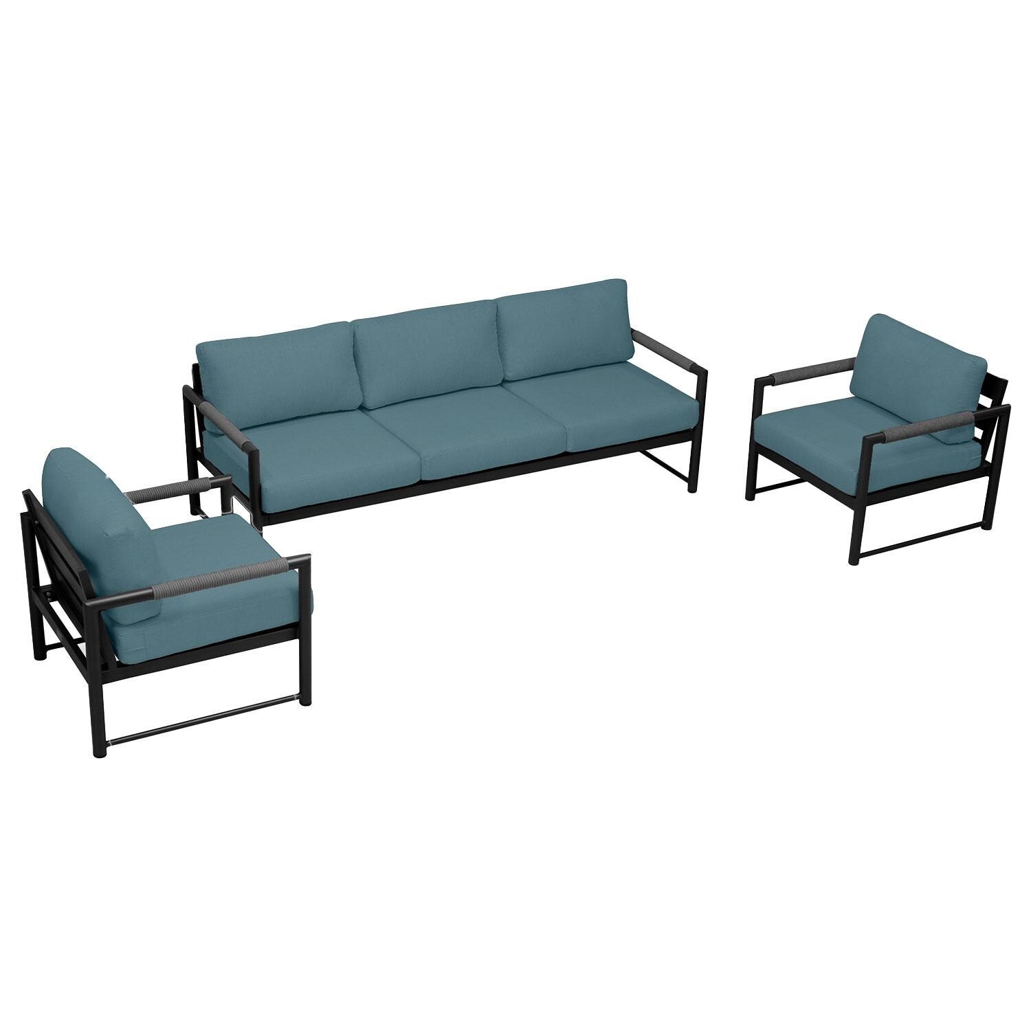 Lakeview AVEBAY-BK-CO-SET141-CL Avenue Bay Black/Carbon 3 Pc Sofa Club Chair Set - Cast Lagoon - Overhead View - White Background thumbnail