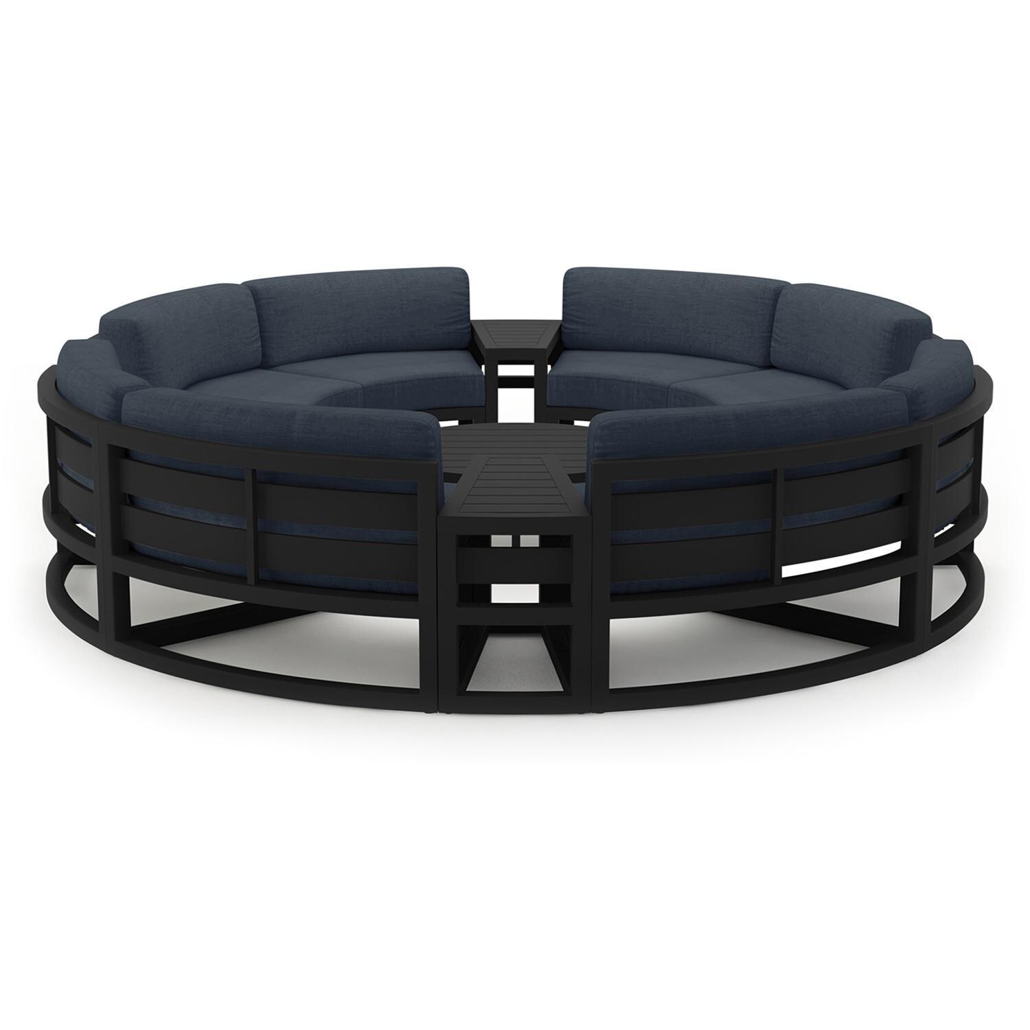 Lakeview MSTYCV-BK-7CSEC-IN Misty Cove 7 Pc Aluminum Curve Sectional Set in Black w/Coffee Table & Spectrum Indigo Cushions by Lakeview Outdoor Designs - Set - White Background thumbnail