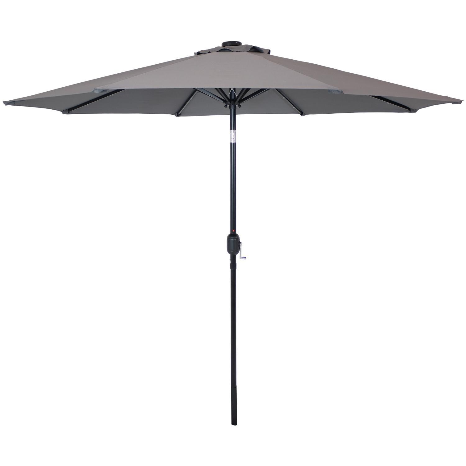Ultimate Patio 9 Ft. Solar Lighted Octagonal Aluminum Patio Market Umbrella W/ Crank & Tilt - Black Frame & Gray Polyester Canopy