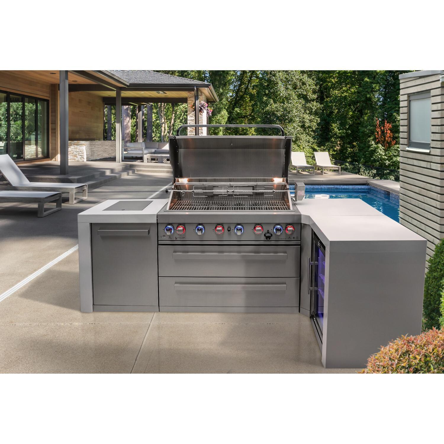 Mont Alpi MAi805-D90FC Deluxe 90 Degree Natural Gas Island Grill W/ Refrigerator Cabinet - Poolside - Lifestyle thumbnail