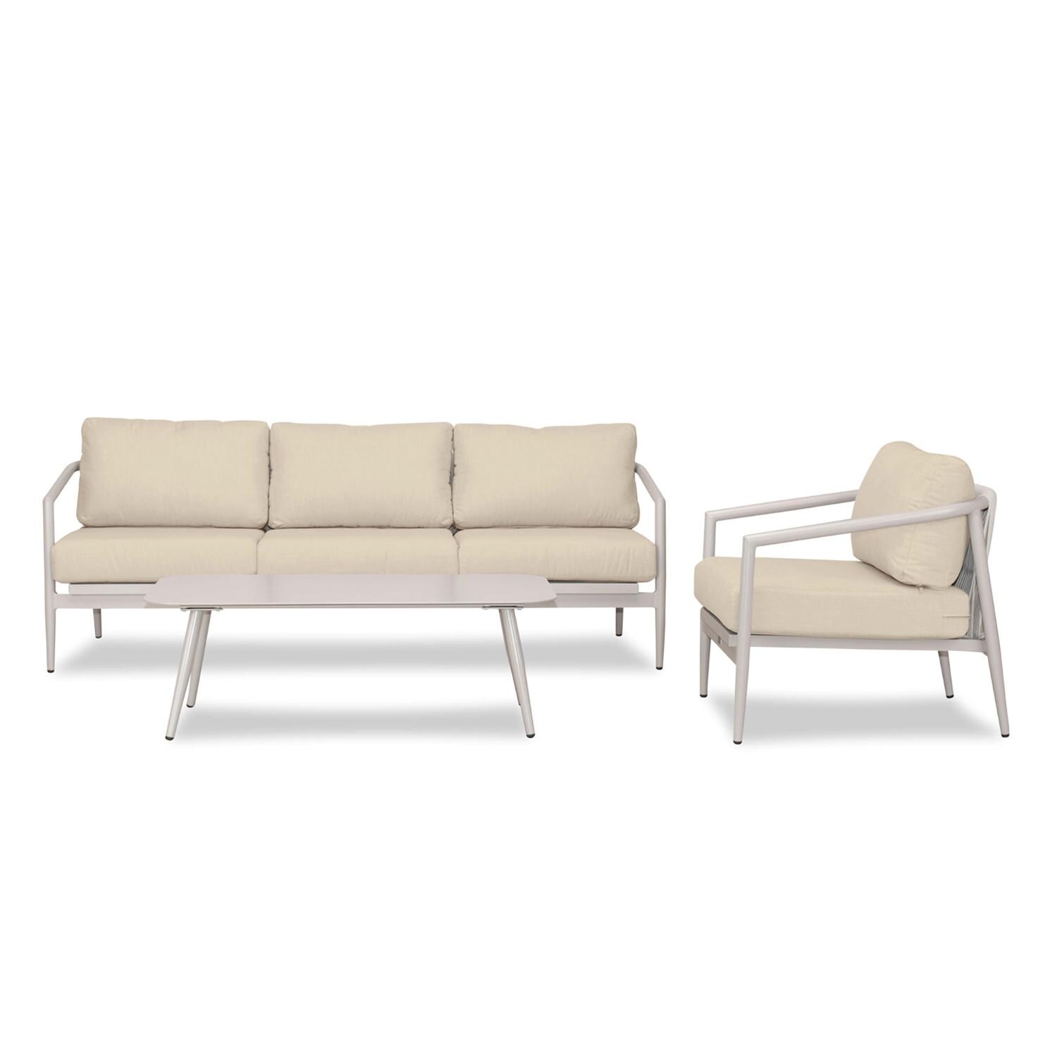 Lakeview Midnight Cove 3 Pc Aluminum Sofa Seating Set in Urban Stone/Carrera/Canvas Flax - Front - White Background thumbnail