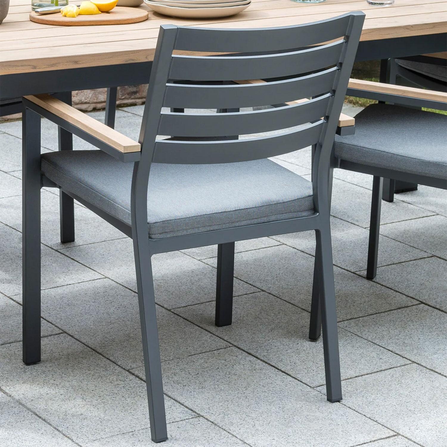 Elba 7 Pc Aluminum/Teak Dining Set in Cast Silver By KETTLER - Dining Chair - Rear View - Detail thumbnail