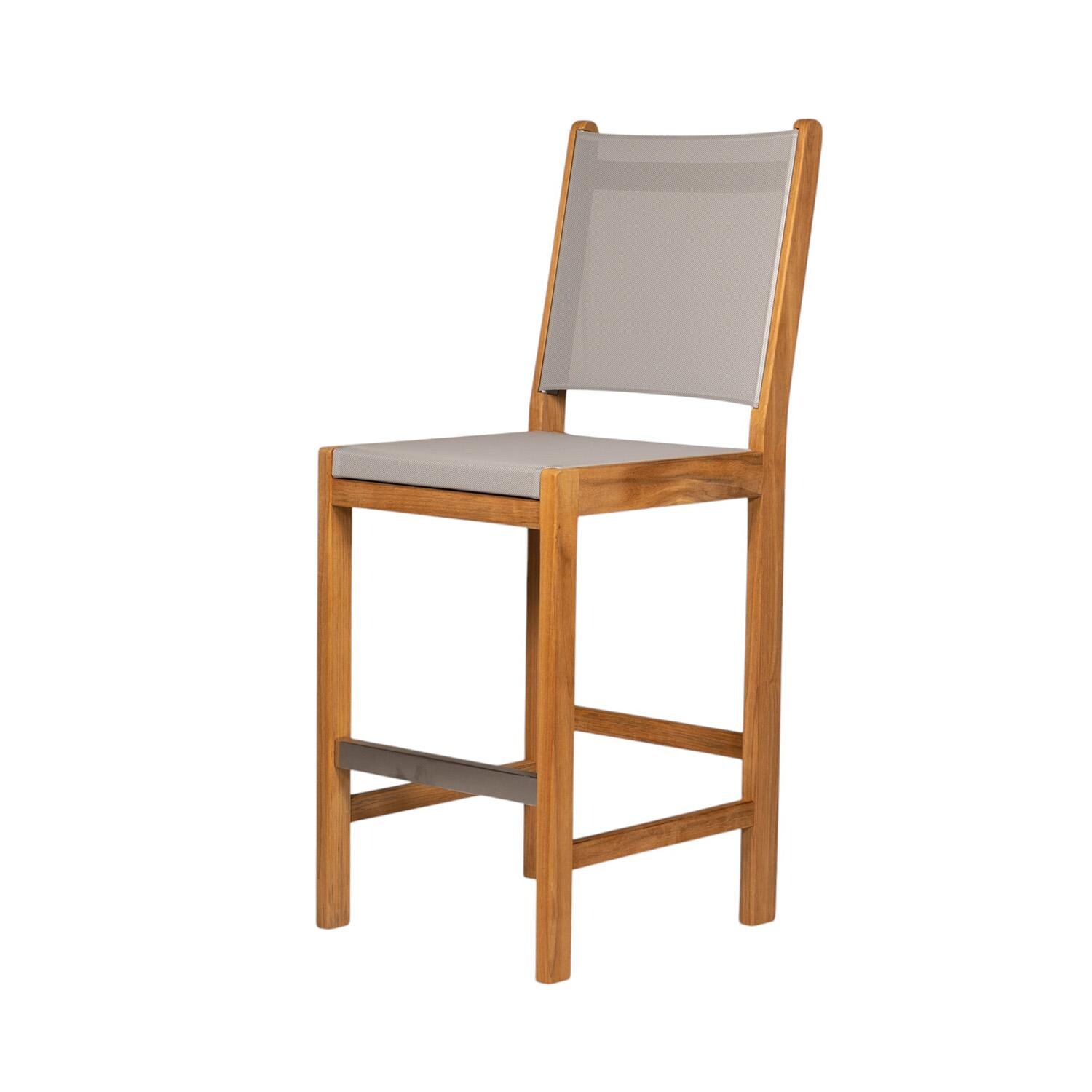 Royal Teak Collection BARGS Legacy Teak Sling Bar Stool in Granite - Angle - White Background thumbnail