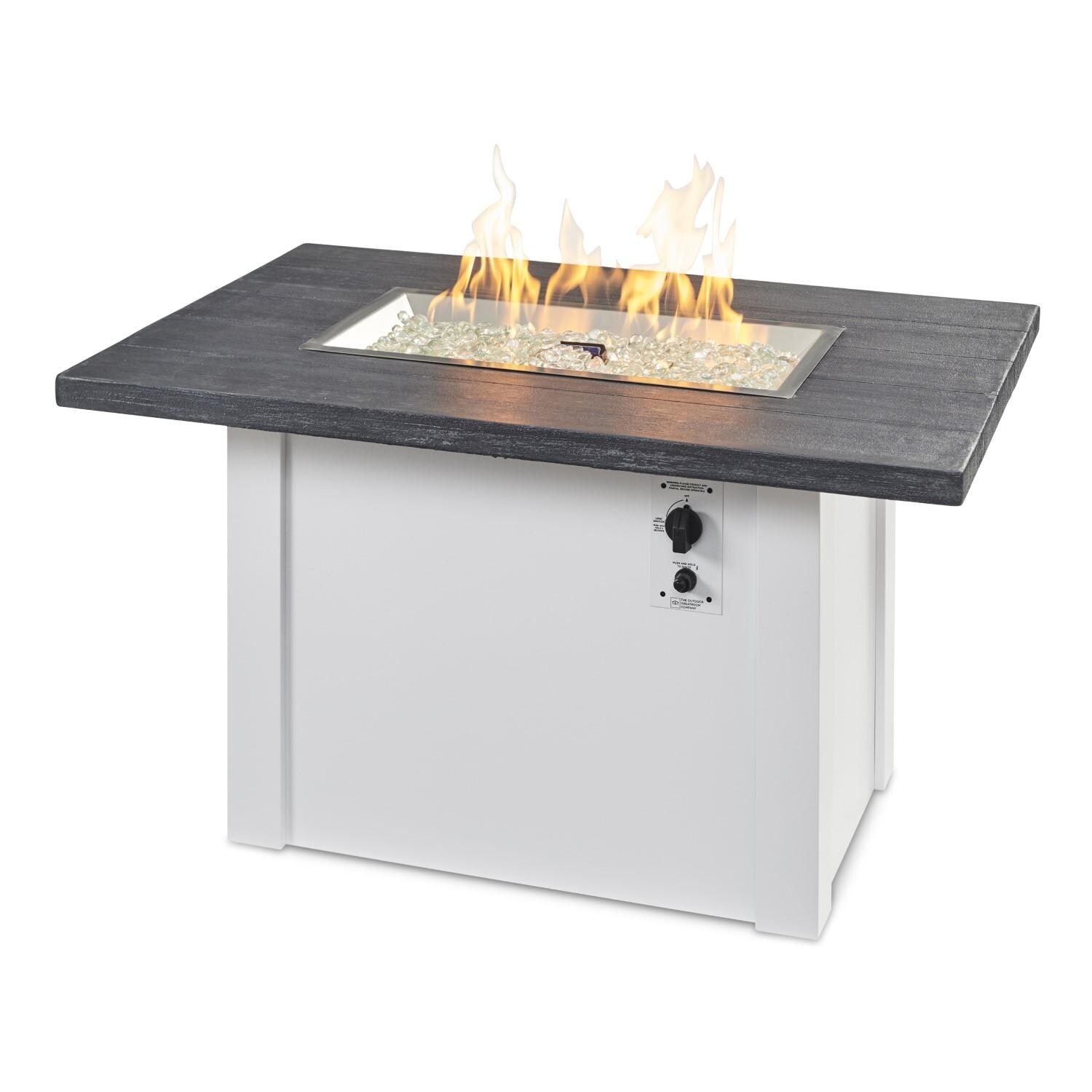 Havenwood 44 Inch Fire Pit Table W/ Carbon Grey Top & White Base - Flames - White Background thumbnail
