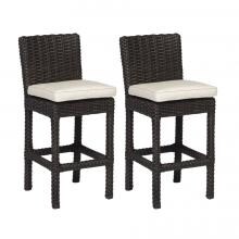 Cardiff 2 Piece Wicker Patio Bar Stool Set W/ Sunbrella Canvas Flax Cushions By Sunset West image