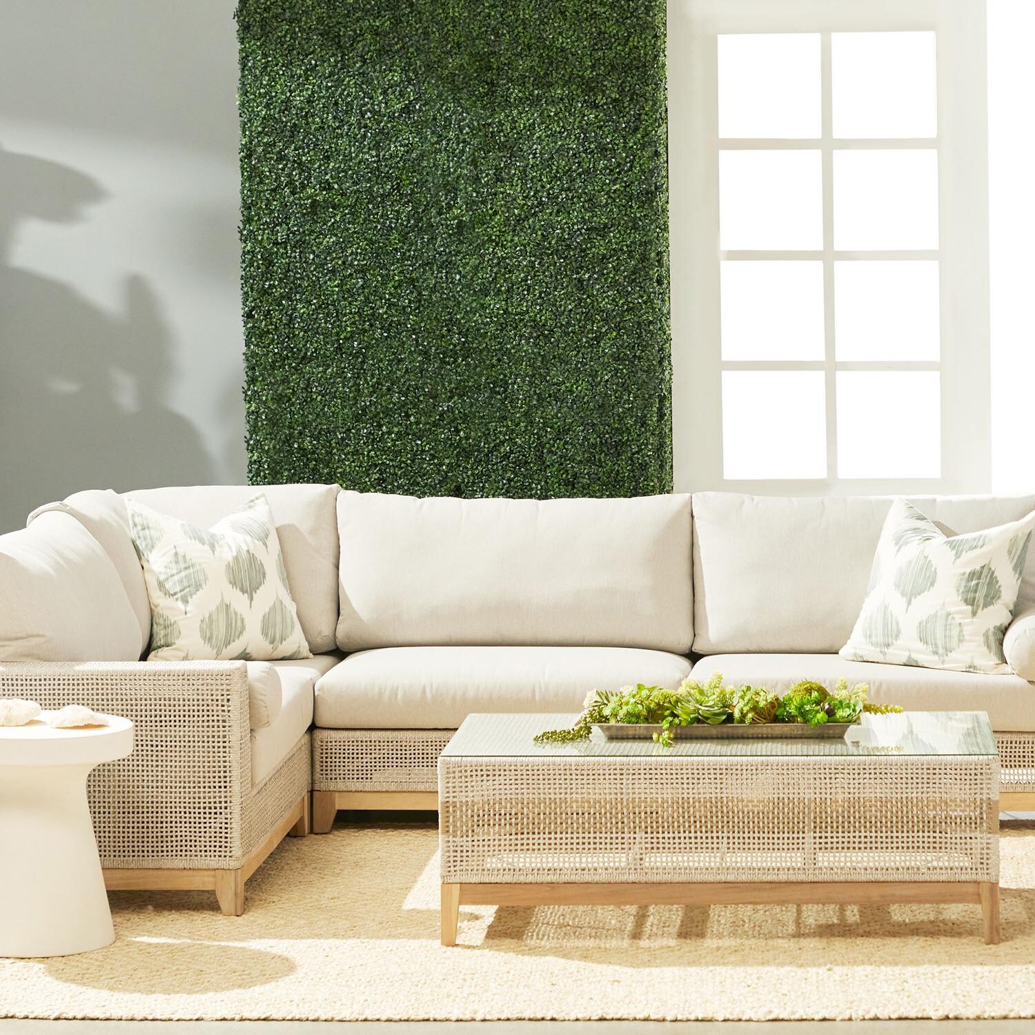 Lakeview Ranch Pointe 8 Pc Gray Teak Sectional Seating Set in Taupe & White/Light Gray thumbnail