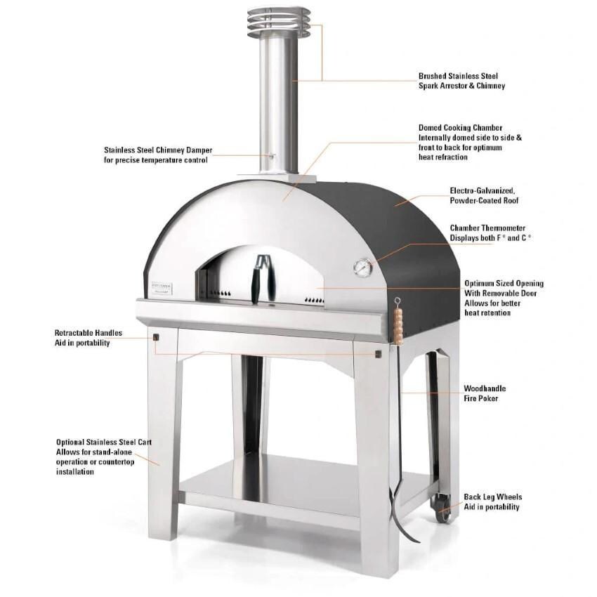 Fontana Forni FTMF-S Mangiafuoco Wood-Fired Steel Pizza Oven On Cart - Stainless Steel - Cart - Detail thumbnail