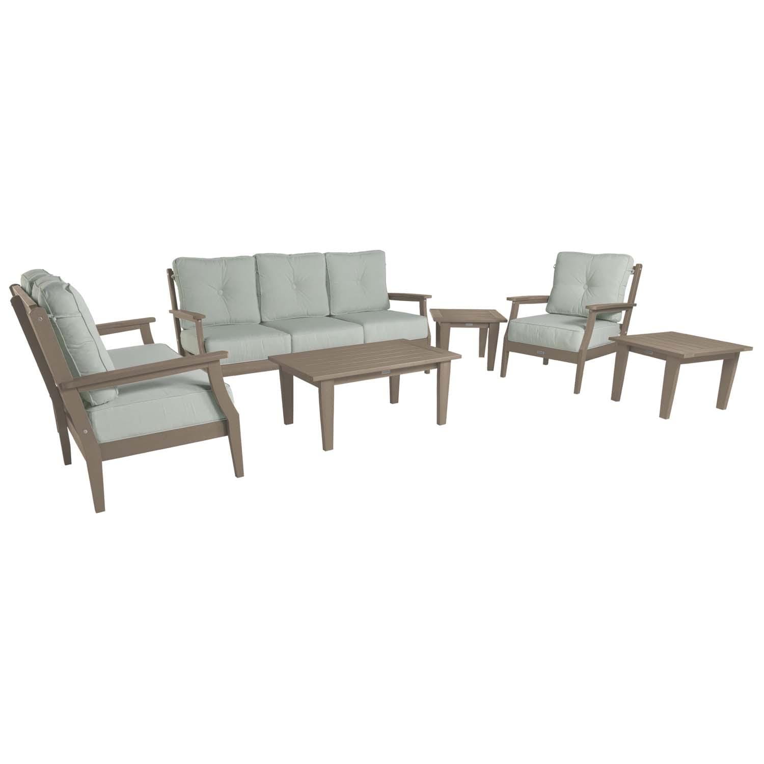 Blushing Bay 6 Pc Recycled Plastic Grand Seating Set in Canvas Seasalt/Woodland Brown by Lakeview Outdoor Designs - White Background thumbnail
