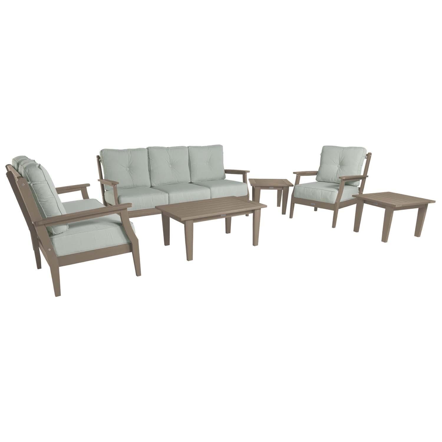 Blushing Bay 6 Pc Recycled Plastic Grand Seating Set in Canvas Seasalt/Woodland Brown by Lakeview Outdoor Designs - White Background thumbnail