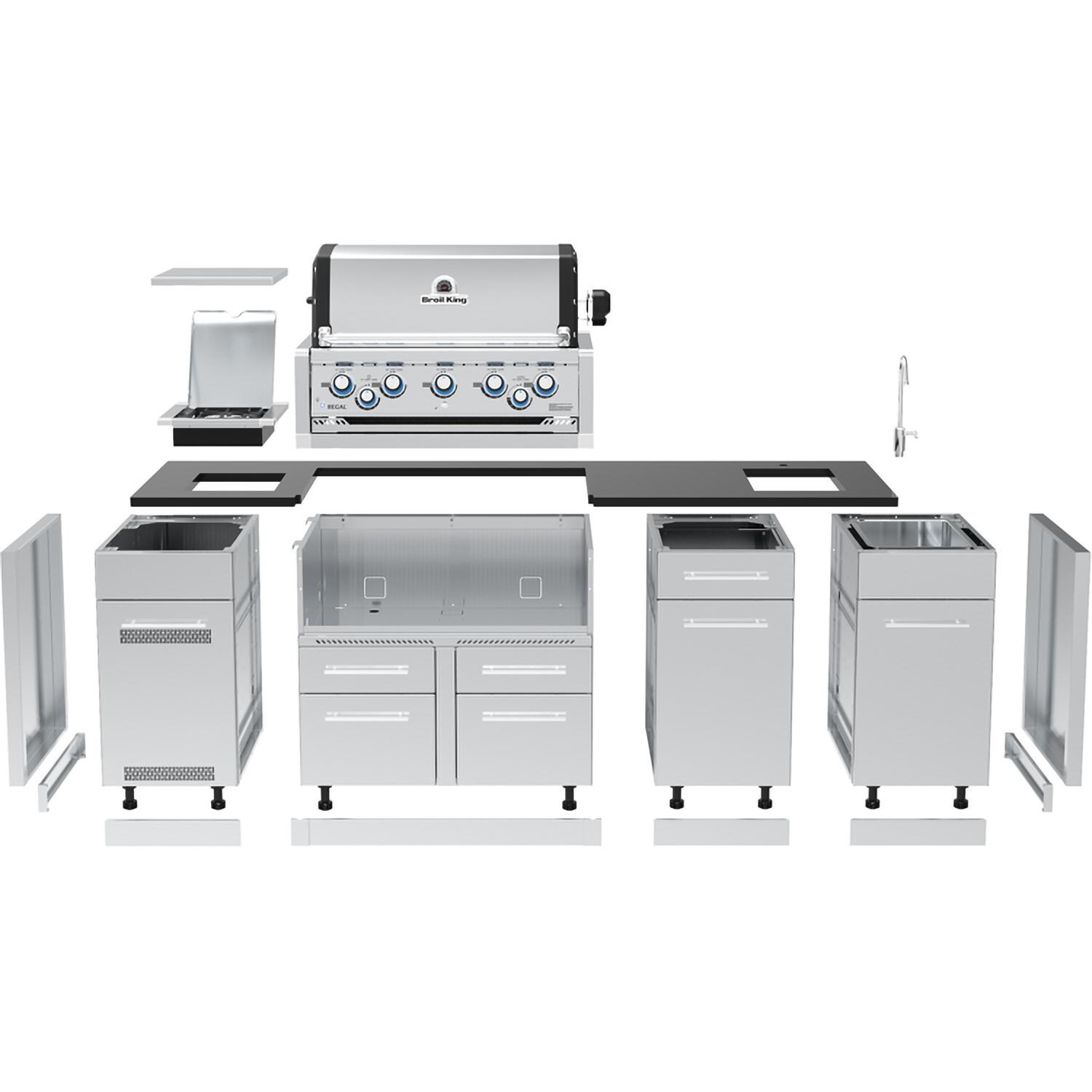 Broil King 896844E Imperial S 590iE 9 1/4 Ft Outdoor Kitchen Island w/ Propane 5 Burner Grill - Expanded - White Background thumbnail