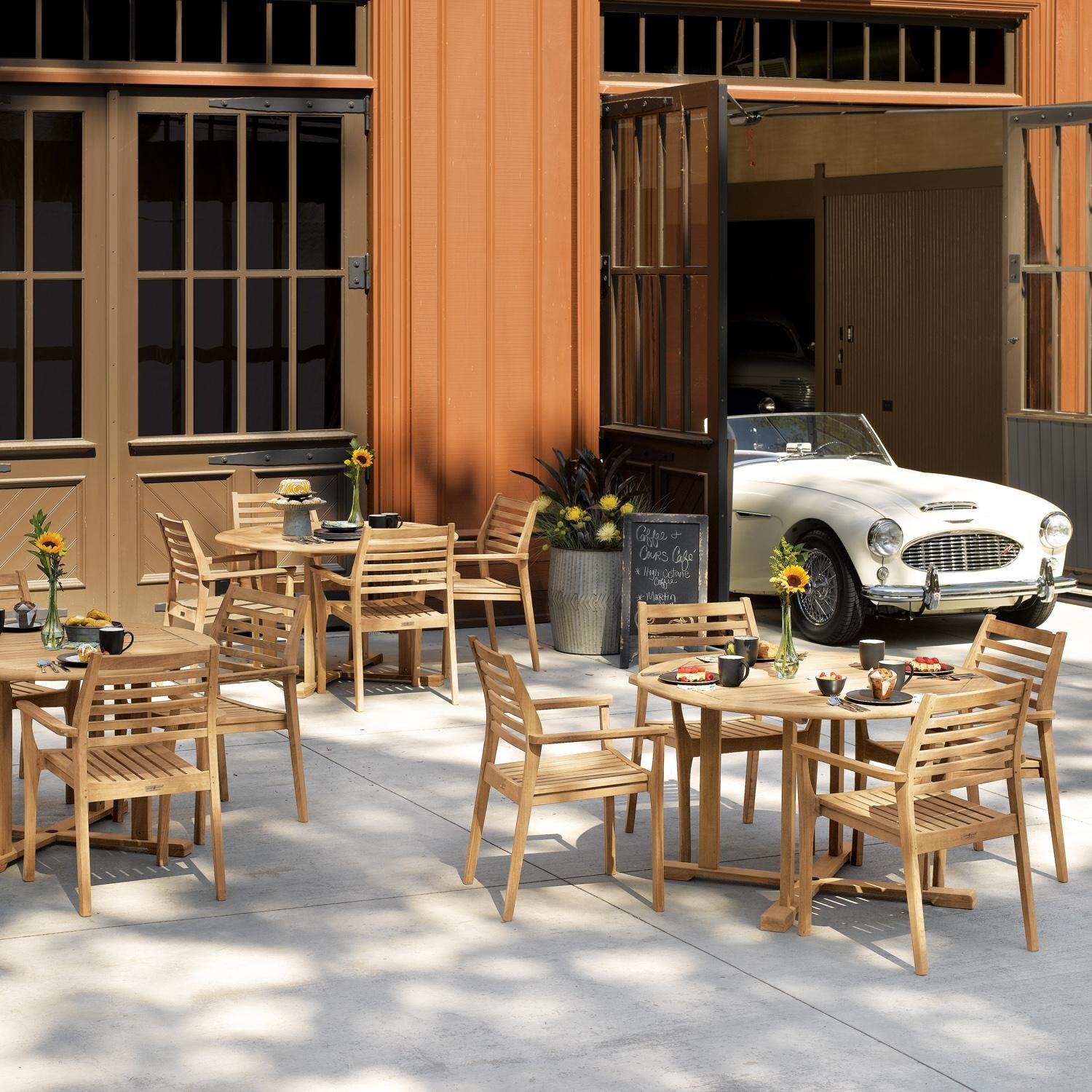 Oxford Garden Mera 5 Pc Natural Teak Dining Set W/ 47 1/2 Inch Round Table in Natural - Patio thumbnail