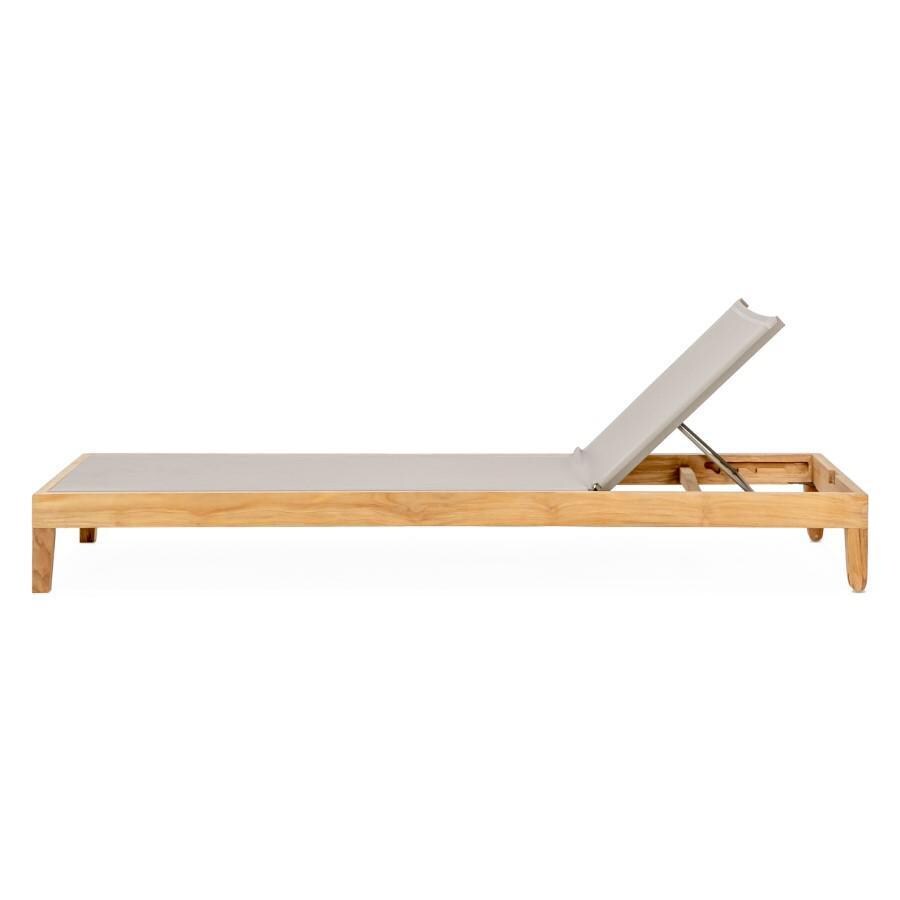 Teak + Table Monday Teak Patio Chaise Lounge W/Grey Sling - Side High - White Background thumbnail