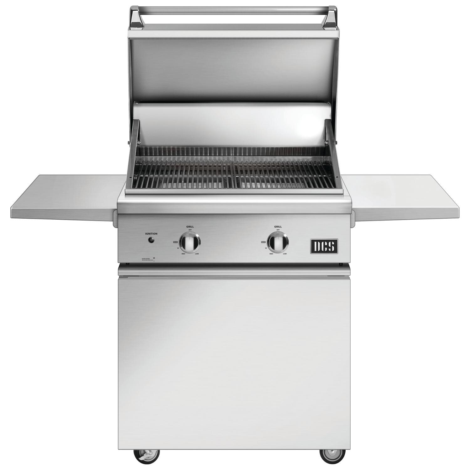 DCS BGC30-BQ-L + CSS-30 + CSS-SK Series 7 Traditional 30-Inch Propane Gas Grill On DCS CSS Cart With Two Side Shelves - Hood Open thumbnail