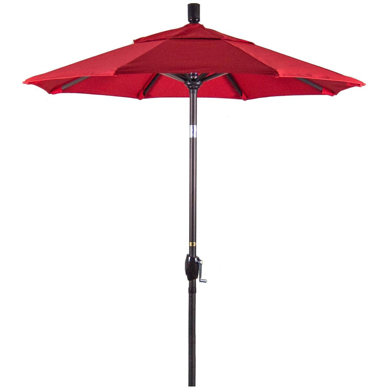 California Umbrella 6 Ft. Octagonal Aluminum Push Button Tilt Patio Umbrella W/ Crank Lift & Aluminum Ribs - Bronze Frame / Sunbrella Canvas Jockey Red Canopy