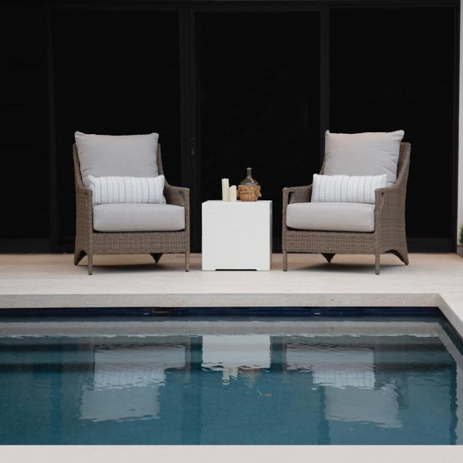 Sunset West Bazaar 20-in Square GRFC Faux Bois Tank Cover - Bone - By the Pool (Chairs Not Included) - Lifestyle thumbnail