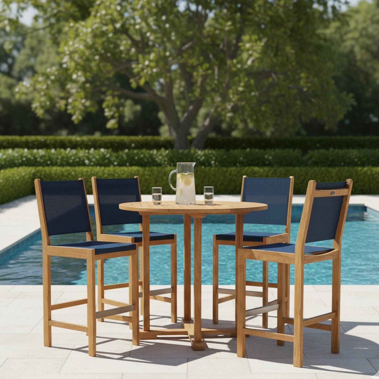 Legacy 5 Pc Teak Bar Set in Navy by Royal Teak Collection